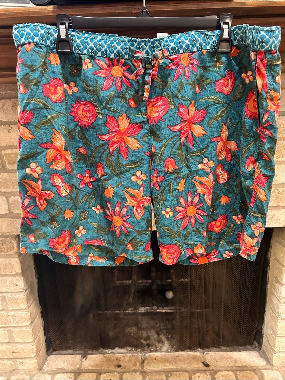 Sundance Teal Floral Printed Shorts with Drawstring Waist EUC